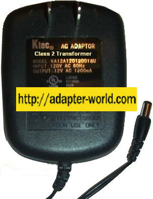 KTEC KA12A120120046U AC ADAPTER 12VAC 1200mA ~(~)~ 2x5.5mm Linea