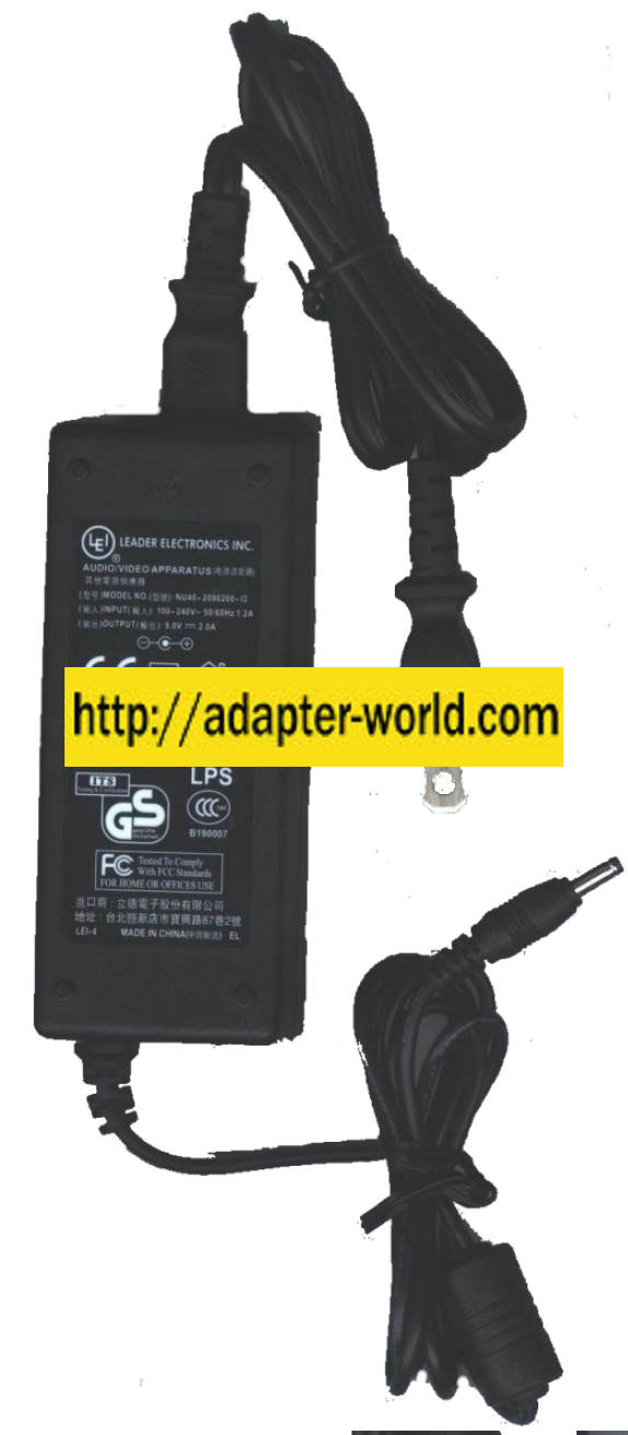 LEI LEADER NU40-2090200-13 AC ADAPTER 9VDC 2A POWER SUPPLY DVD