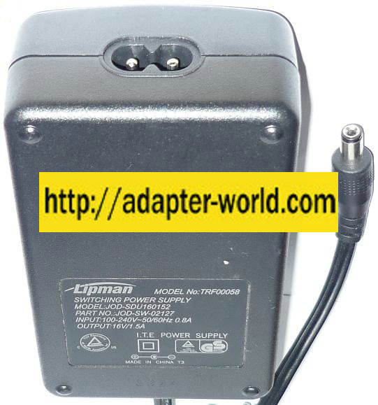LIPMAN TRF00058 AC ADAPTER 16VDC 1.5A (-) 2.1x5.5mm New 100-24