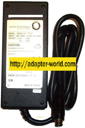 LUCENT TECHNOLOGIES TR200-0173A02 AC ADAPTER 3.3VDC 3A 5V 2A 4