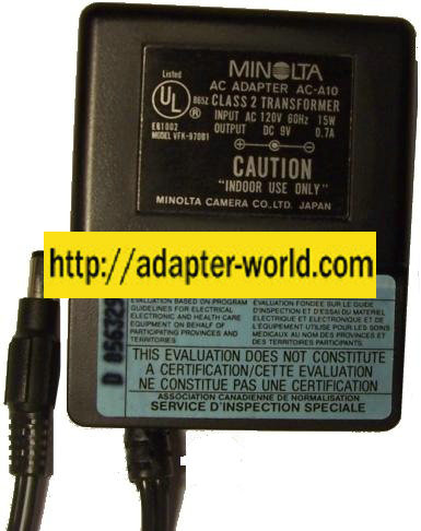 Minolta AC-A10 VFK-970B1 AC ADAPTER 9VDC 0.7A 2x5.5mm (-) New 1