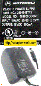MOTOROLA 481809OO3NT AC ADAPTER 18VDC 900mA HT1250 VHF RADIO POW