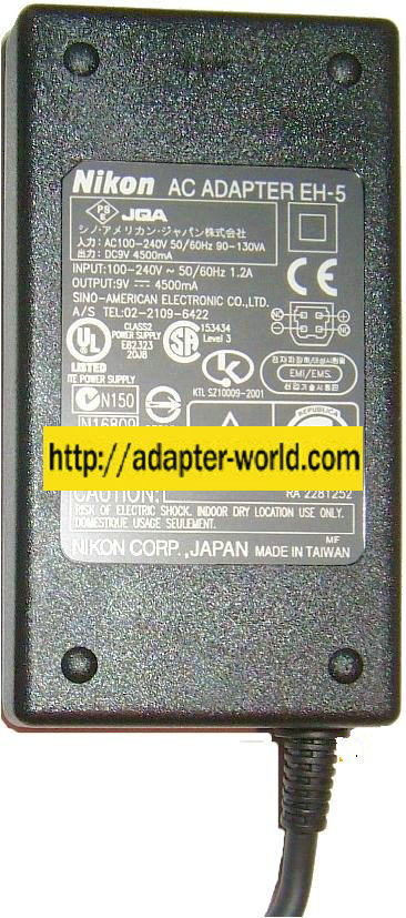 Nikon EH-5 AC ADAPTER 9VDC 4.5A switching power supply Digital C