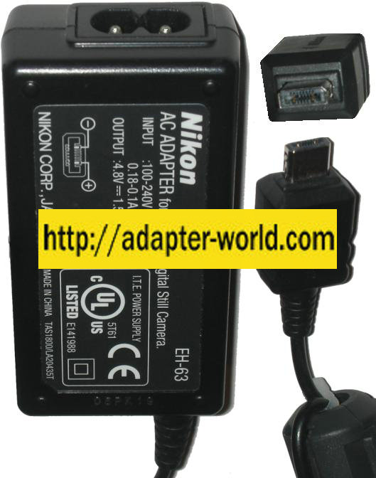 Nikon EH-63 AC DC Adapter 4.8Vdc 1.5A Charger power Supply for N
