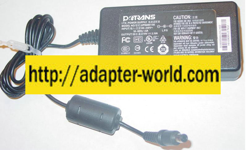 POTRANS UP060B1190 AC ADAPTER 19VDC 3.16A 3x6.5mm -( ) 100-240va