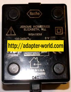 JEROME WSA190M AC ADAPTER 9V DC 1.5A POWER SUPPLY ROCHE 3034909