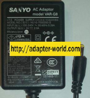 SANYO NU10-7050200-I3 AC ADAPTER 5Vdc 2A POWER SUPPLY