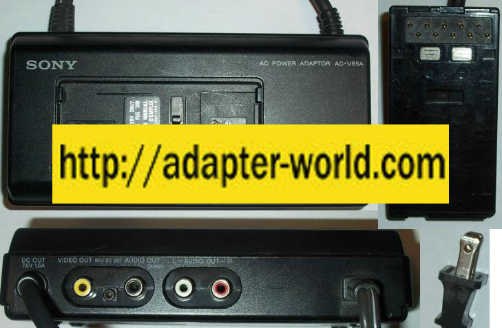 SONY AC-V65A AC POWER ADAPTER 7.5Vdc 10V 1.6A 1.3A 20W Charger P