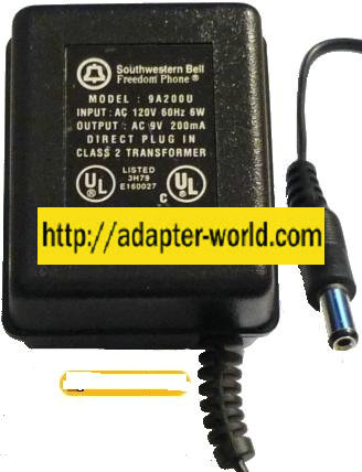 Southwestern Bell Freedom Phone 9A200U AC ADAPTER 9VAC 200mA CLA