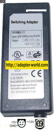 WELLAND Switching Adapter PA-215 5V 1.5A 12V 1.8A (: :) 4PIN US
