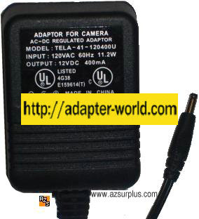 TELA-41-120400U AC DC ADAPTER 12V 400mA POWER SUPPLY FOR CAMERA