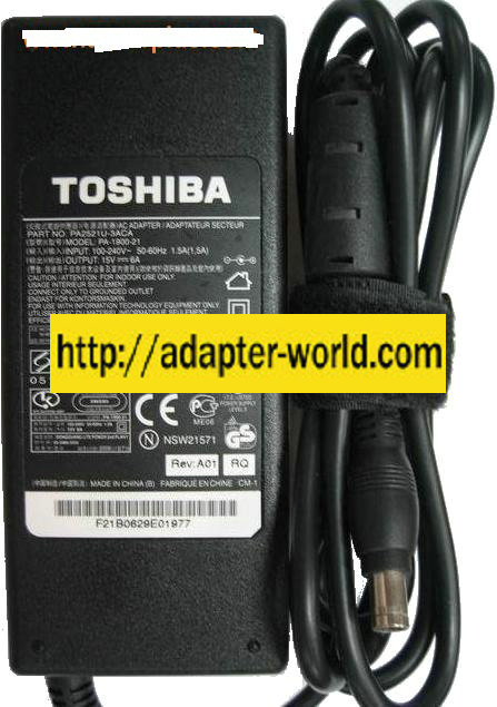 TOSHIBA PA2521U-3ACA AC ADAPTER 15VDC 6A LAPTOP POWER SUPPLY