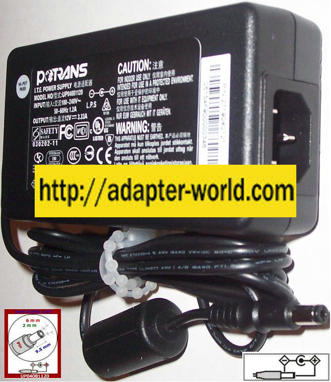 POTRANS UP04081120 12VDC 3.33A AC Adapter for LCD Monitor