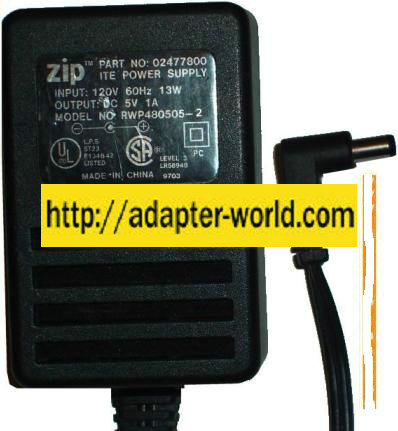 ZIP RWP480505-2 AC ADAPTER 5VDC 1A POWER SUPPLY Linear Transform