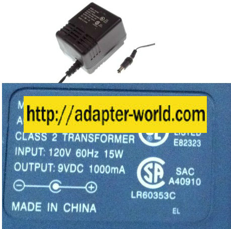 10K2586 AC ADAPTER 9VDC 1000mA NEW -( ) 2x5.5mm 120vac POWER SU