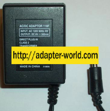 118F AC ADAPTER 6VDC 300MA POWER SUPPLY