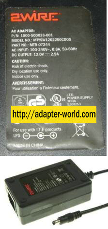 2WIRE MTYSW1202200CD0S AC ADAPTER -( )- 12VDC 2.9A NEW 2x5.5x10