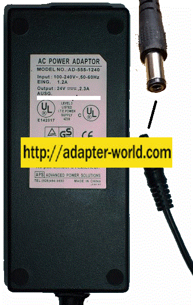 APS AD-555-1240 AC ADAPTER 24VDC 2.3A New -( )- 2.5x5.5mm POWER