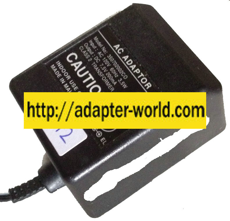 350702002CO AC ADAPTER 7.5V DC 200mA NEW 2.5x5.5x11mm STRAIGHT