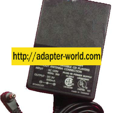 3CV-120CDT AC DC ADAPTER 3V 600mA -( )- 0.8x3.6mm 9W POWER SUPPL