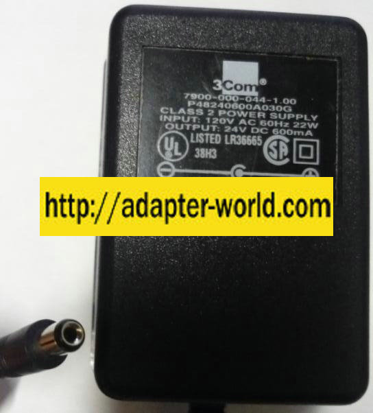 3COM P48240600A030G AC ADAPTER 24VDC 600mA New -( )- 2x5.5mm Cl