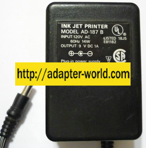 AD-187 B AC ADAPTER 9VDC 1A 14W for INK JET PRINTER