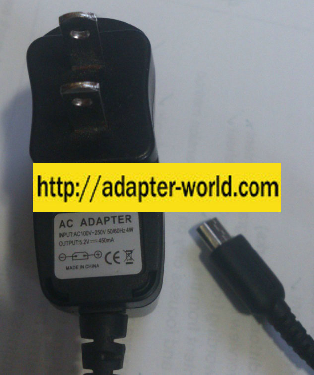 5.2VDC 450mA AC ADAPTER NEW PHONE CONNECTOR PLUG-IN