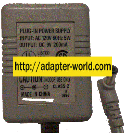 AD-0920M AC ADAPTER 9VDC 200mA NEW 2x5x12mm -( )- 90 DEGR Round
