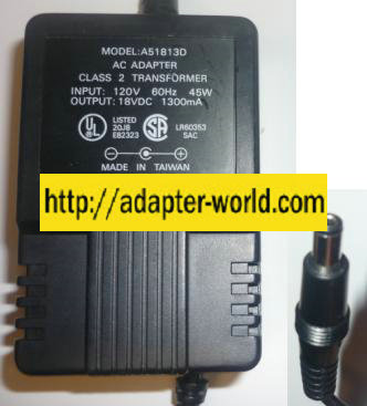 A51813D AC ADAPTER 18VDC 1300mA -( )- 2.5x5.5mm 45W POWER SUPPLY