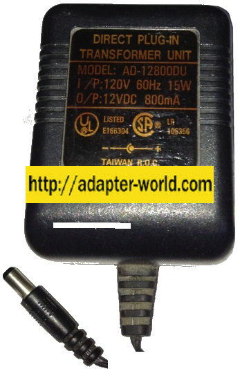 DIRECT PLUG-IN TRANSFORMER UNIT AD-12800DU AC ADAPTER 12VDC 800m
