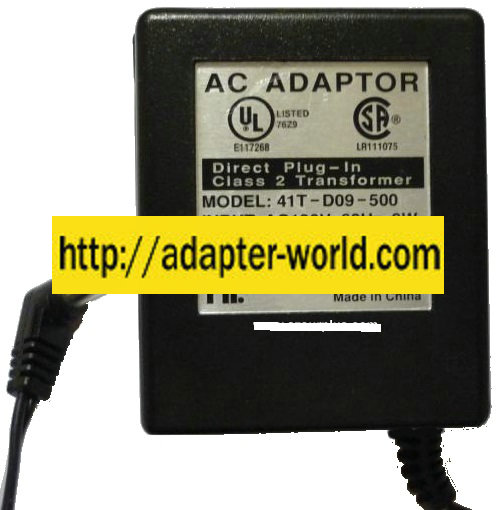 41T-D09-500 AC ADAPTER 9VDC 500mA 2x5.5mm -( ) 90 ° 9W POWER SUPP