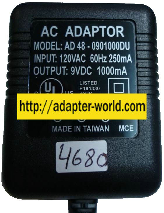 AD 48-0901000DU AC ADAPTER 9VDC 1A PLUG IN CLASS 2 TRANSFORMER