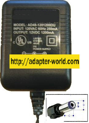 AD48-1201200DU AC Adapter 12VDC 1.2A NEW -( ) 2.1x5,5mm 90 ° ROU