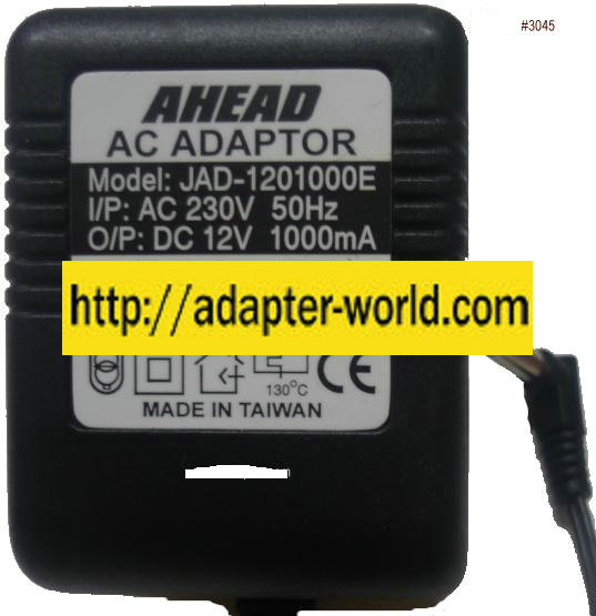 AHEAD JAD-1201000E AC ADAPTER 12VDC 1000mA 220VAC European vers