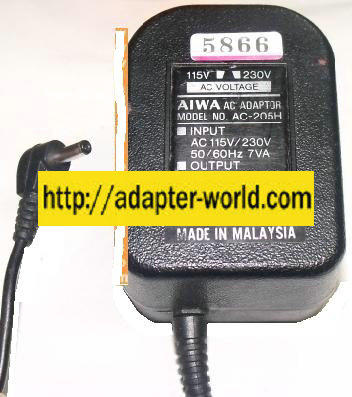 AIWA AC-205H AC DC ADAPTER 2V 350mA PLUG IN CLASS 2 POWER SUPPLY