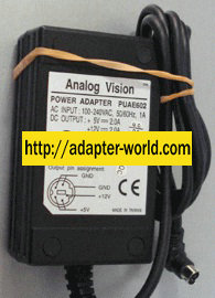 ANALOG VISION PUAE602 AC ADAPTER 5V 12VDC 2A 5Pin 9mm mini din P