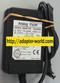 ANALOG VISION PUAE602 AC ADAPTER 5V 12VDC 2A 5Pin 9mm mini din P
