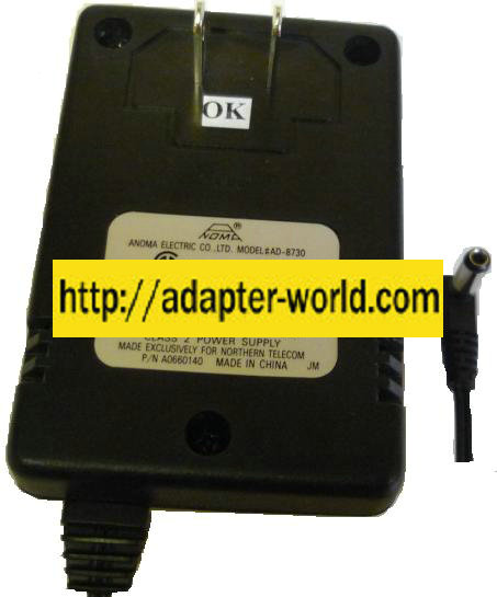 ANOMA AD-8730 AC ADAPTER 7.5VDC 600mA -( ) 2.5x5.5mm 90 ° CLASS 2