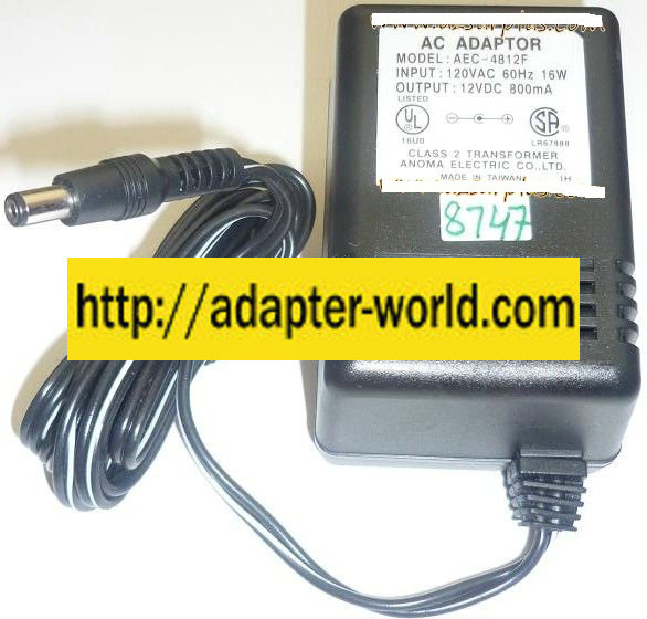 ANOMA AEC-4812F AC ADAPTER 12VDC 800mA NEW -( ) 2x5.5x9.7mm ROU