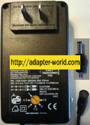 ANSMANN APS1212 AC ADAPTER UNIVERSAL 3-12VDC 1200MA POWER SUPPLY