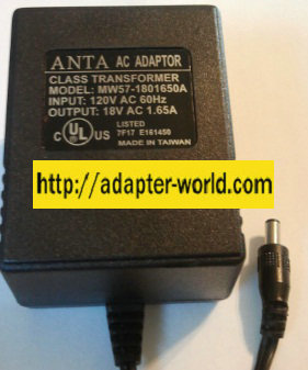 ANTA MW57-1801650A AC ADAPTER 18V 1.65A POWER SUPPLY CLASS 2
