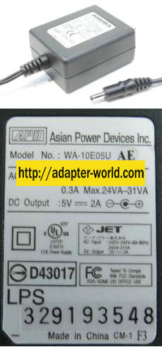 APD WA-10E05U AC ADAPTER 5VDC 2A NEW 1.8x4mm -( ) 100-240VAC