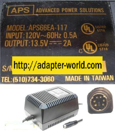 APS APS66EA-117 AC ADAPTER 13.5Vdc 2A 6Pin MINI DIN 9mm POWER SU