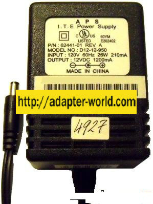 APS D12-12-950 AC ADAPTER 12VDC 1200mA NEW -( )- 2.5x5.5mm E202