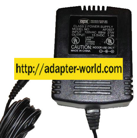 APX TECHNOLOGIES AP3927 AC ADAPTER 13.5VDC 1.3A NEW -( )- 2x5.5