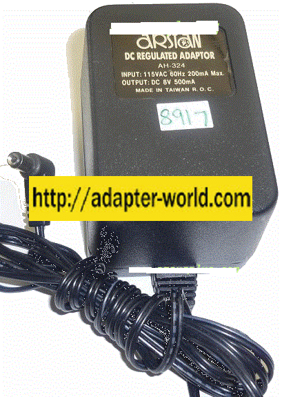 ARSTAW AH-324 AC ADAPTER 8VDC 500mA NEW 2x5.5mm 90 ° ROUND BARRE