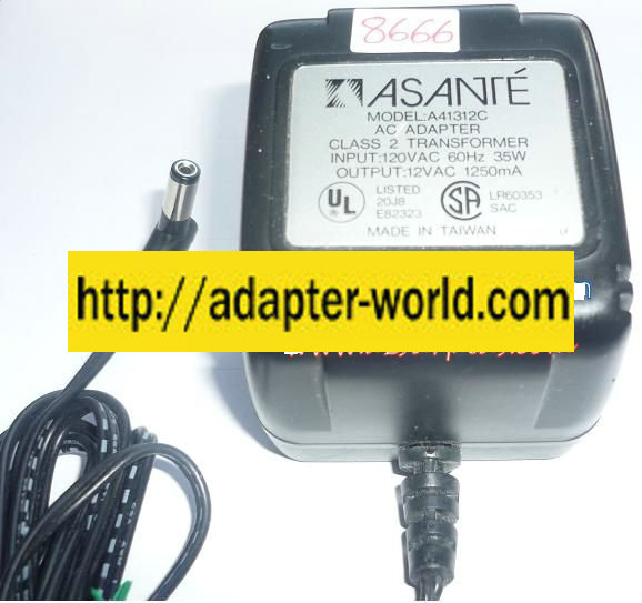 ASANTE A41312C AC ADAPTER 12VAC 1250mA NEW ~(~) 2x5.5mm 90 °