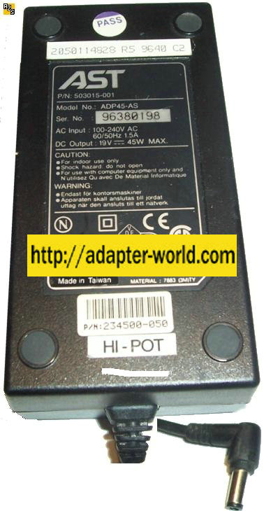 AST ADP45-AS AC ADAPTER 19VDC 45W POWER SUPPLY