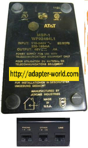 AT T MSP-1 WP92464L1 IP Phone's Power Injector Unit 48VDC 0.4A 2