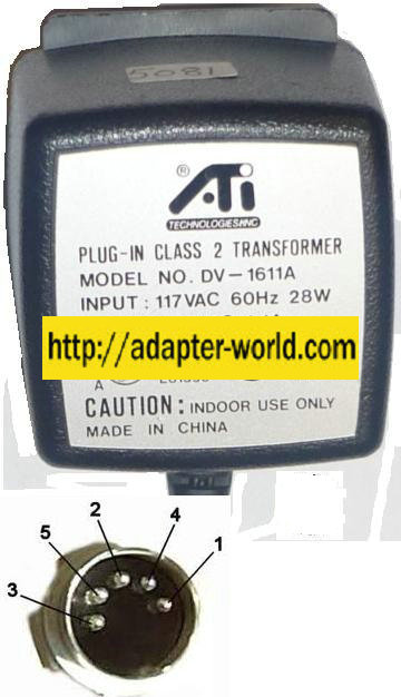 ATI DV-1611A AC ADAPTER 16V 1.1A NEW 5 PIN DIN POWER SUPPLY E81